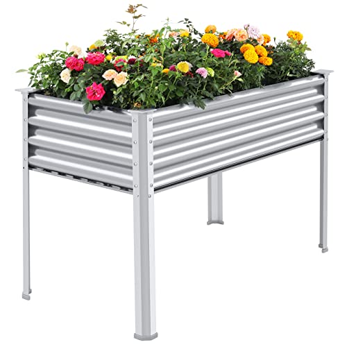 Land Guard Verzinktes Hochbeet mit Beinen, 121 x 61 x 81 cm, großer erhöhter Pflanzkasten aus Metall für Hinterhof, Terrasse, Balkon, 180 kg Kapazität von Land Guard