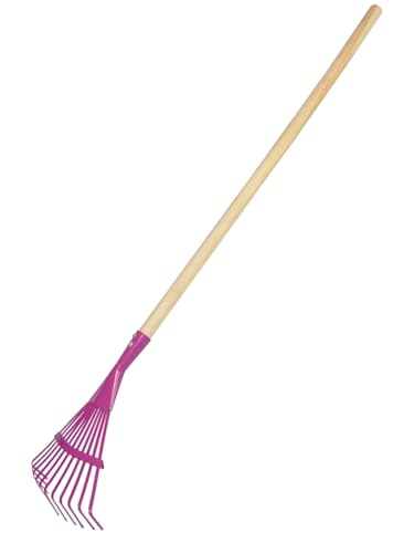 Kinder Gartenrechen Metall mit Holzstiel, Kinder Garten Spielzeug Laub Rechen Fächerbesen Purple (Lila) von Land-Haus-Shop