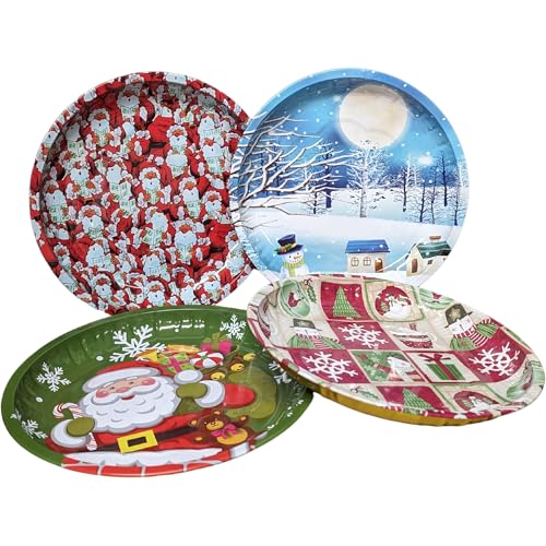 Land-Haus-Shop® Schickes Weihnachtsteller SET, 4x Weihnachts Advent Nikolaus Teller Metall 26 cm, 4 Design von Land-Haus-Shop