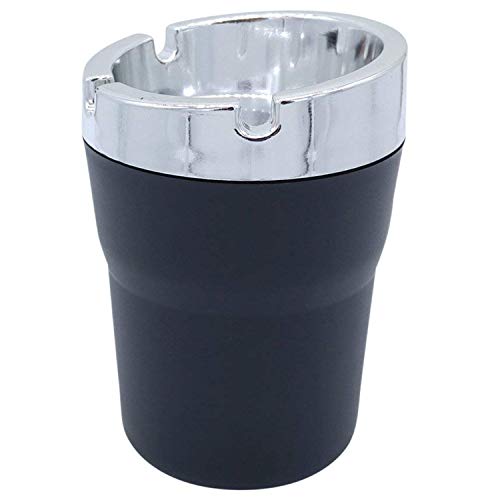 Land-Haus-Shop Autoaschenbecher schwarz mit Chrom Rand Strand Camping Auto Balkon Terassen Garten Aschenbecher Kunststoff Zigaretten Ascher von Land-Haus-Shop