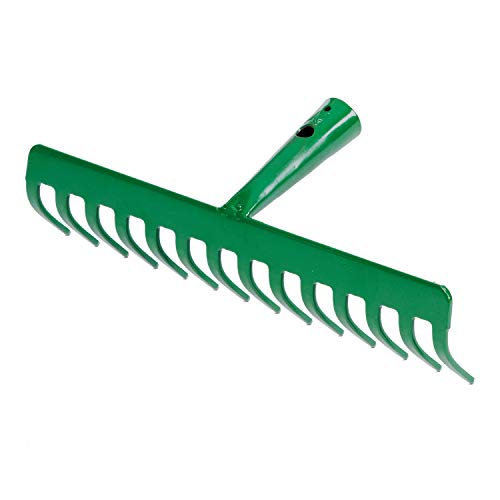 Garten Gerät Harke Rasen Boden Erde Rechen 14 Zinken Stahl grün Gartenrechen 35,0 cm von Land-Haus-Shop