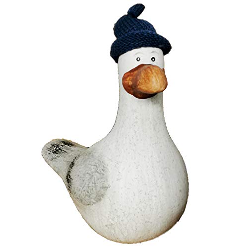 Land-Haus-Shop Möwe mit Strickmütze Dekofigur Hinnerk Keramik Maritim Vogel Meer Küste Strand (mittel 14cm hoch) von Land-Haus-Shop