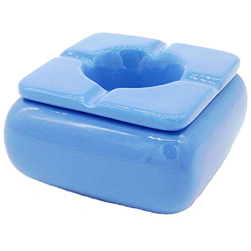 Land-Haus-Shop Wind Aschenbecher Sturmaschenbecher Gr. L, Windascher mit Aufsatz Deckel Windaschenbecher Keramik (eckig blau 9,2x9,2 x 5,3 cm) von Land-Haus-Shop