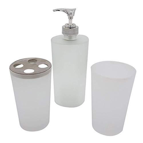 Milchglas Badezimmer Set Matt Glas 3 Teilig, Zahnbürsten Halter Becher Zahnputzbecher Seifenspender von Land-Haus-Shop