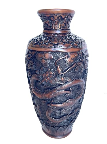Chinesische Drachenvase - Handgefertigte dekorative orientalische skulpturale Vase für Blumen - Feng Shui Asiatische Kunst - Harz, 9,5 Zoll (Braun) von Land of Simple Treasures