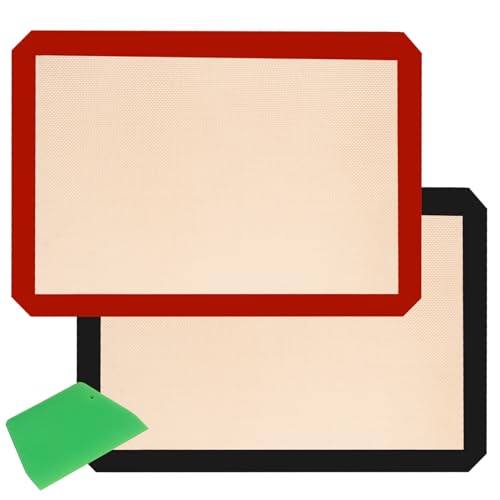 40×30cm Backmatte aus Silikon(2er Set) Antihaftbeschichtung Backfolie Silikonmatte Wiederverwendbare,Rutschfest Teigmatte Hitzebeständige Backunterlage,Backmatte mit Teigschneider von LandJoy