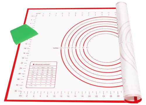 LandJoy Backmatte Silikon Antihafte Teigunterlage backunterlage für teig,Silikonmatte Baking Mat Rutschfeste,Teigmatte mit Teigschneider, für Fondant Gebäck Pizza Matte,BPA Frei (Rot 61 x 41cm) von LandJoy