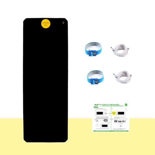 LandKissing Tragbare Erdungsmatte (1 Set) für gesunde Erdenergie mit 2 Erdungsarmbändern und 2 geraden Kordeln von LandKissing