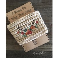 Gehäkelter Kaffeewärmer, Hirschgeweih-stickerei, Reisebecher-Hülle von LandOfKnots