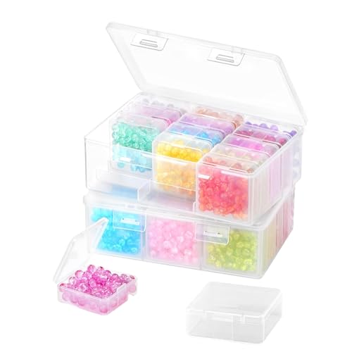 32 Gitter Sortierbox, 2er-Set Großvolumige Sortierboxen Mit Fächern, Jeder mit 15-Transparente Sortierboxen Für Kleinteile (5,3x5,3x2cm), Diamond Painting Aufbewahrung, Setzkasten Aus PP-Material von LandReCol