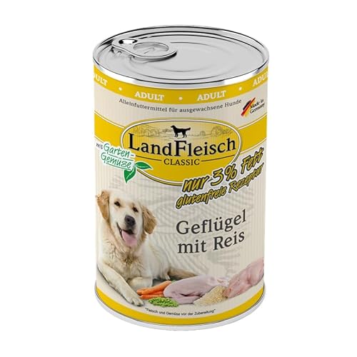 Landfleisch Classic Hundefutter 6 x 400g | Geflügel mit Reis | Mit hochwertigem Fleisch, Rapsöl (Omega-3 & 6), ohne Gluten, Zucker, GVO & Soja | Nassfutter für Hunde Landfleisch Classic Hundefutter 6 x 400g | Geflügel mit Reis | Mit hochwertigem Fleisch, Rapsöl (Omega-3 & 6), ohne Gluten, Zucker, GVO & Soja | Nassfutter für Hunde von Landfleisch
