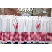Scheibengardine Bistrogardine Vorhang Gardine + Herzchen Kariert Karo Rot Weiß von Landhausgardinen
