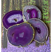 Große Aubergine Lila Achat Scheibe Untersetzer 18K Blattgold Hand Angewendet Rand Braut Hochzeit Abschlussfeier von LandiDesigns