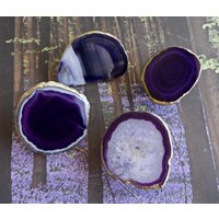 Kleine Mittlere 18K Goldkante Benutzerdefinierte Aubergine Lila Achat Schublade Zieht Knäufe von LandiDesigns