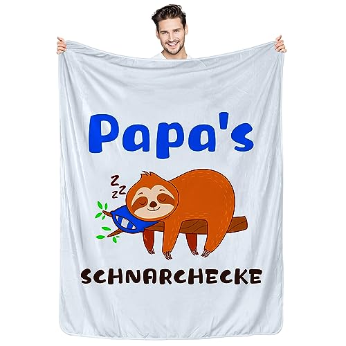 Landifor Papa Kuscheldecke Warm Faultier Decke Papa's SCHNARCHECKE 130 x 170cm Kuscheldecke Flauschige Wohndecke Geschenkideen für Papa zum Geburtstag Weihnachten von Landifor