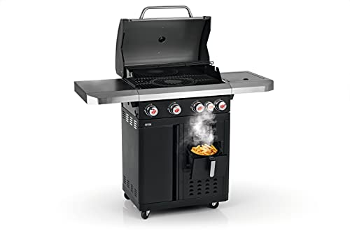 LANDMANN Gasgrill FRYTON 4.1 cooK | mit Heißluftfritteuse | Grillen, heißluftfrittieren & kochen in einem | Mit 4 Brennern & cooK-Zone | Modulus Grillrost-System & Piezo-Zündung [Schwarz] von Landmann