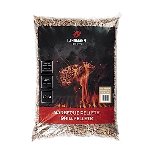 LANDMANN Grillpellets Buche 10kg | Für die besonders rauchige Note | Für Smoker, Pellet- und Holzkohlegrills & Pizzaöfen geeignet | Geringer Verbrauch | Ideal auch für Räucherboxen [Braun] von Landmann