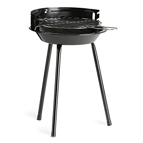 LANDMANN Holzkohle-Rundgrill | Mobiler Holzkohlegrill | Ideal für 2 bis 3 Personen geeignet | Durchmesser ca. Ø 27 cm | Praktischer Windschutz | Sicherer Stand dank 3 stabiler Beine [Schwarz] von Landmann