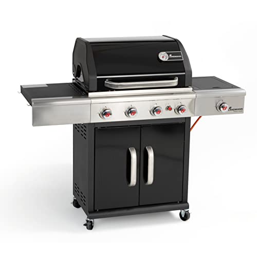 LANDMANN | Hybridgrill | Kombigrill Gas & Kohle | Gasgrill Triton 4.1 coaL | 4 Brenner inkl. Holzkohle-Grillbereich | Grillfläche ca. 65 x 44 cm | Integrierte maxX-Zone zum scharfen Anbraten von Landmann