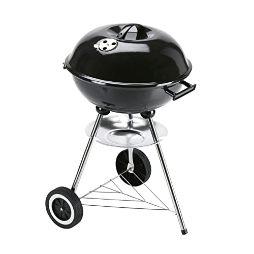 LANDMANN Kleiner Holzkohle-Kugelgrill | Grillfläche ca. Ø 41 cm | ca. 15 cm hoher Garraum | Grillhöhe ca. 62 cm | Verchromter Grillrost mit Griffen | 3 Stativbeine von Landmann