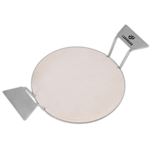 LANDMANN | Pizzastein für Gasgrill | Cordierit | ca. Ø 30,5 cm | Modulus-System | Edelstahl-Griffe | Für Gasgrill, Holzkohlegrill & Backofen geeignet | Zur Zubereitung von Pizza, Flammkuchen & Brot von Landmann