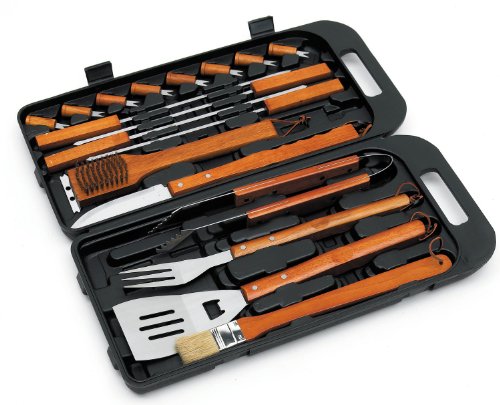 Landmann 13395 Grillkoffer, 18-teilig, mit Werkzeug aus Edelstahl mit Bambusgriffen von Landmann