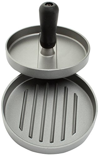 LANDMANN Selection Burgerpresse | Mit Kunststoffgriff und Antihaftbeschichtung | Geriffelte Oberfläche für kürzere Garzeiten | Inklusive Anleitung und Rezept | 12 cm Durchmesser [Aus Aluminiumguss] von Landmann