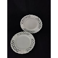 2 Tolle Art Deco Vintage Prunk Teller Große Schale Prunkteller Durchbruch Creamware Durchbruchplatte Steingut 1890 von Landmum