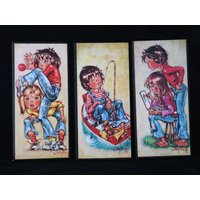 3x Vintage Bild 70Er Jahre Kinderbilder F. Idyll Big Eye Kunst 1960 Druck Auf Spanplatte Jolylle von Landmum