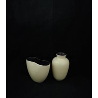 50Er Jahre 2x Vase Wächtersbach Taxis Gelb Schwarz 60 Keramik West Germany Mid-Century Vintage Tischvase Rarität von Landmum