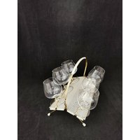 50Er Jahre Gläser Set String Draht Kunst Ständer Rockabilly Mid Century Lochblech Cognacschwenker Cognac Glas von Landmum