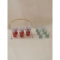 50Er Jahre Schnaps Gläser Set String Draht Kunst Ständer Rockabilly Mid Century Mit Ersatzgläsern von Landmum
