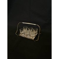 50Er Jahre Schnapsglas Gläser Set String Draht Kunst Ständer Rockabilly Mid Century Lochblech Glas von Landmum