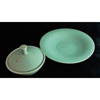50Er Keramik Deckeldose & Schale Grün Übelacker Shabby 2Tlg von Landmum