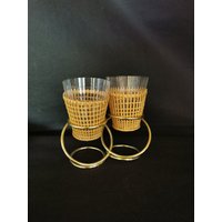 50Er Knabberglas Stilvoller Salzstangenhalter Gold Grün Teak Glas Vintage Party von Landmum