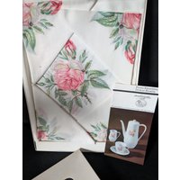 Damast Tischdecke 1, 60x 100cm Vintage 60Er 70Er Plaid + 6 Servietten Exzellent Rosita von Landmum