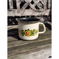 Emaille Milchtopf Blumentopf Übertopf Art Deco Shabby Pflanztopf Kochtopf von Landmum