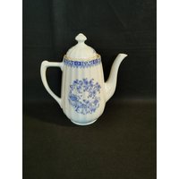 Große Art Deco Kaffeekanne Kanne Vintage China Blau von Landmum