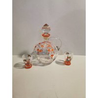 Likörflasche Und 2x Schnapsglas Crystal Art Deco Dekor Likör Schalen Glas von Landmum