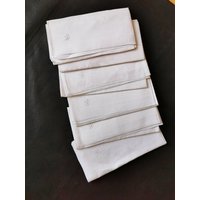 Mundtücher Servietten Vintage 6 Stück Leinen Baumwolle Handarbeit 40cm von Landmum