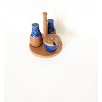 Salz Und Pfefferstreuer Blau Porzellan Shabby Vintage Teak Menage von Landmum