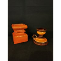 Tolles Set Kerzenhalter 70Er Jahre Vintage Keramik Orange von Landmum