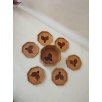 Tolles Untersetzer Set Holz Tablett Vintage Intarsien Hygge Natur Pimp It Up von Landmum