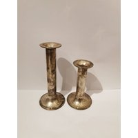 Vintage 2 Stück Art Deco Kerzenhalter Kerzenständer Metallleuchter Design Versilbert von Landmum