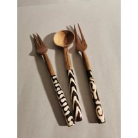 Vintage Besteck Holz Teak Löffel Und Gabel von Landmum