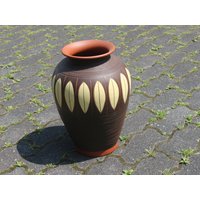 Vintage Bodenvase Sgraffito Große Vase 60Er 37cm Ritzdekor Tischvase Sawa Braun Gelb Beige von Landmum