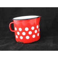 Vintage Emaille Tasse Pflanztopf Rot Mit Punkten Dots Polka Kanne Vintage Emaille Tasse Pflanztopf Rot Mit Punkten Dots Polka Kanne von Landmum