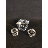 Vintage Kerzenhalter Glas 3Er Set Kristall Hand Cut Pyramidenstumpf von Landmum
