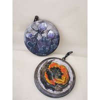 Wunderschöne Wandplatten Bild 60Er Jahre Keramik Wandbild Blume Wandteller Teller Set von Landmum