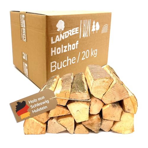 Landree Kaminholz Buche 20 kg für Kamin, Kaminofen, Lagerfeuer, Feuerschale und Ofen, 30 cm Scheitlänge, kammergetrocknet, Holz, Brennholz, Wood vom Familien-Holzhof aus Schleswig Holstein von Landree